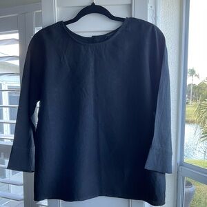 Ann Taylor Button Back Linen Top, 3/4 Sleeve, Black, Small